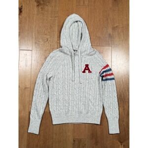 Abercrombie‎ & Fitch Cable-Knit Logo Gray Pullover Sweater Hoodie Womens S Y2K